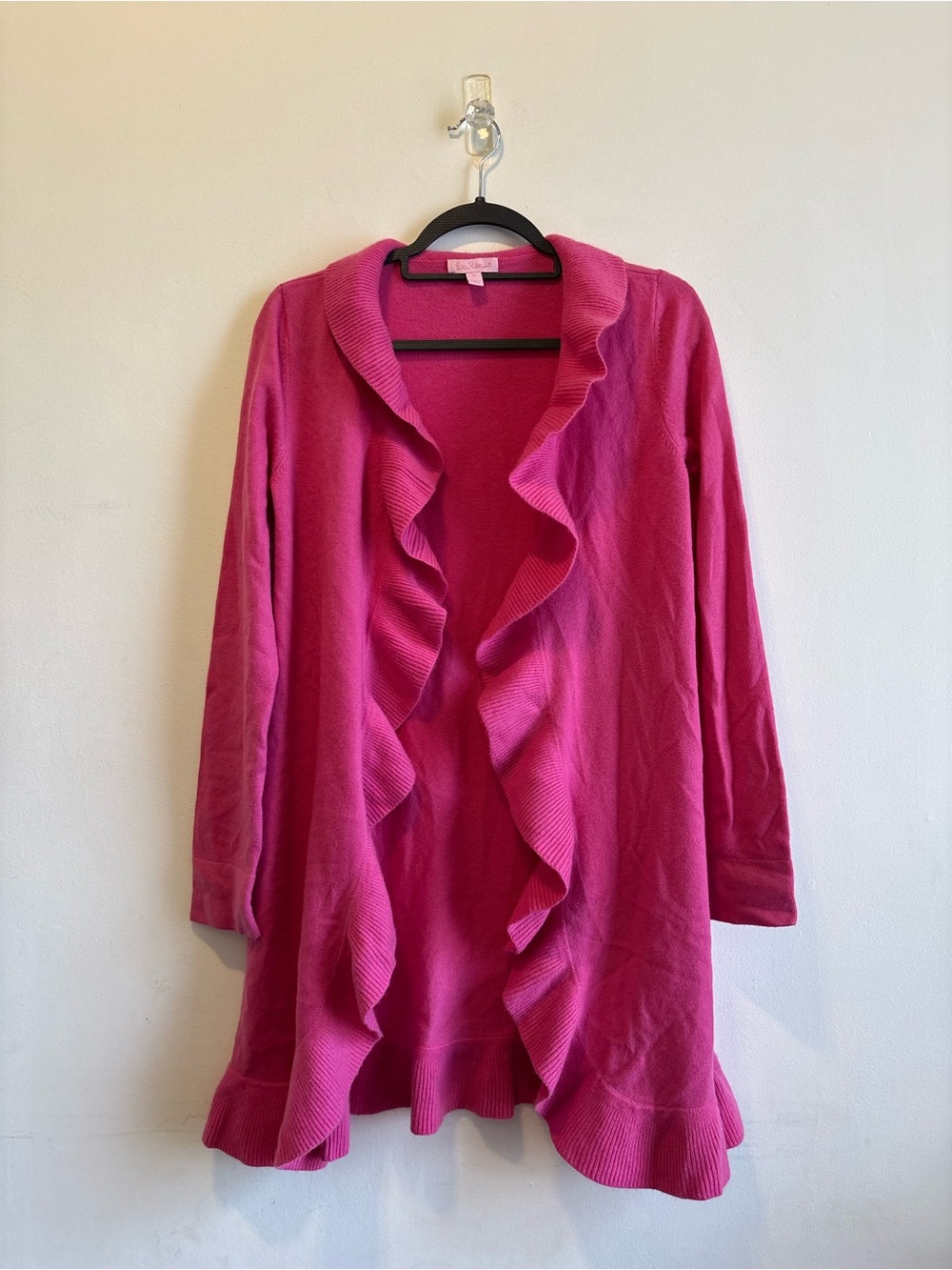 Lilly Pulitzer Hot Pink Ruffle Open-Front Cardigan